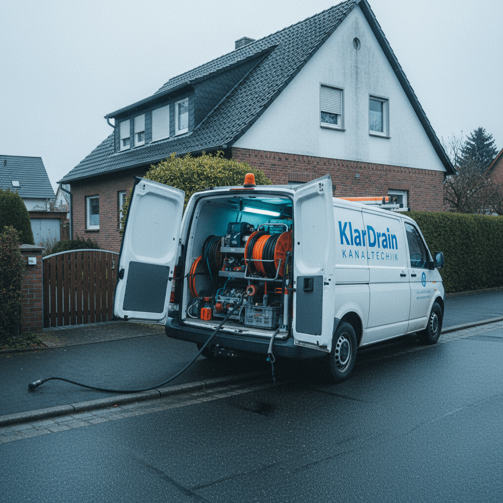 Weißer Service-Transporter in einer Freiburger Seitenstraße, ein Techniker entlädt einen Hochdruckschlauch aus dem Laderaum