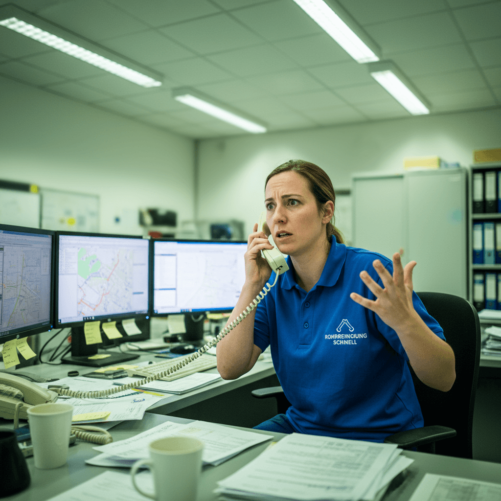 Freundlicher Dispatcher am Telefon koordiniert den Einsatz für Rohrreinigung